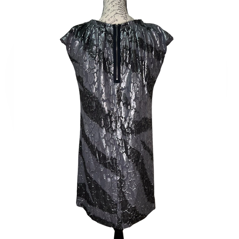 Michael Kors Metallic Silk Dress Size 4 Silver Black Party Cocktail Mini - Picture 5 of 14